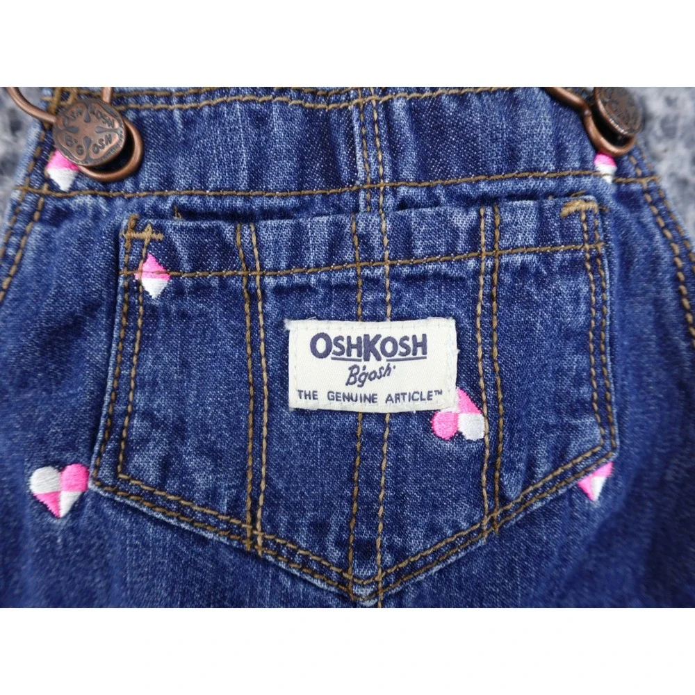 OshKosh Bgosh Toddler Girls Heart Embroidered Denim Shortalls Blue 24M Excellent